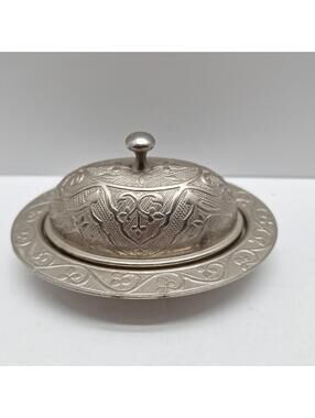 Vintage Turkish Ottoman Mini Sugar/Turkish Delight Silver Cloche Dome Lidded